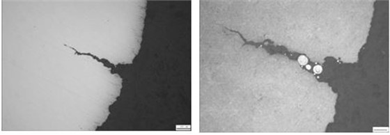 开口缺陷＋淬火裂纹形貌 缺陷与裂纹放大形貌200×