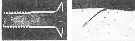 图10-6 螺钉表面脱碳 ×3 图10-7螺栓表面折叠裂纹 ×50