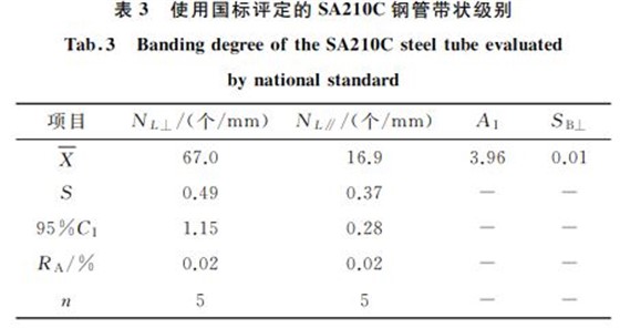 表３ 使用国标评定的SA２１０C钢管带状级别