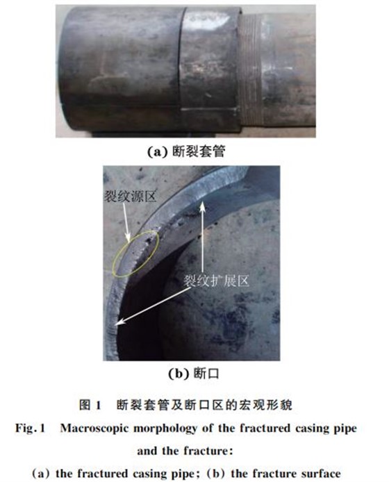 图１ 断裂套管及断口区的宏观形貌