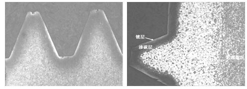 螺纹渗碳层组织 50× 脱碳螺钉渗碳后的表层组织
