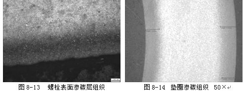 垫圈因硬度低进行渗碳处理，渗碳处理后的渗碳组织见图