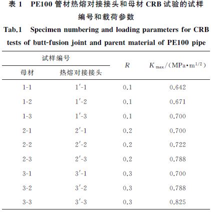 表１ PE１００管材热熔对接接头和母材CRB试验的试样