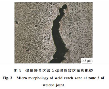 图3 焊接接头区域2焊缝裂纹区微观形貌